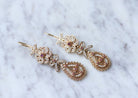 Boucles d'oreilles gouttes, perles et rubis sur or rose