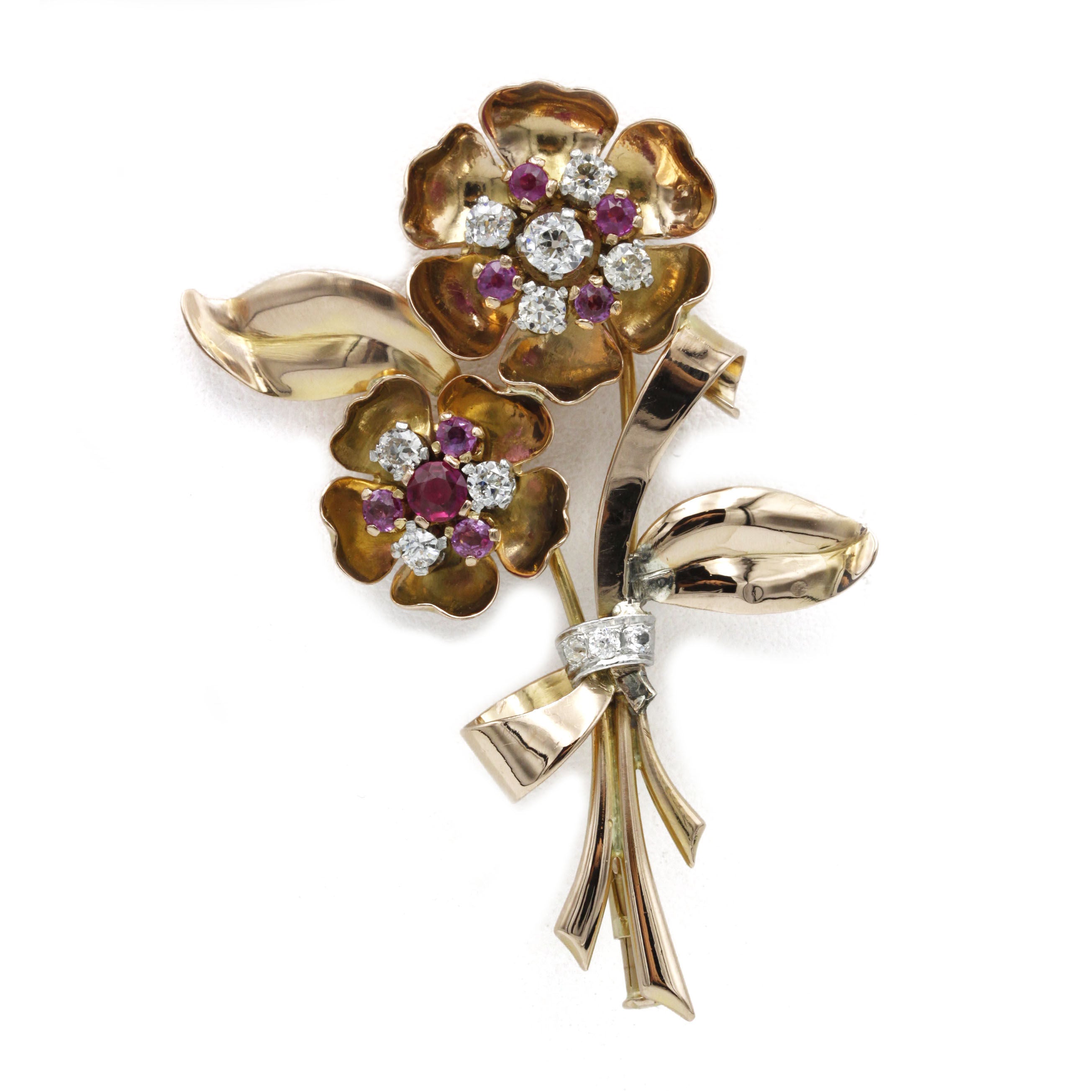 Broche - Or, platine & Diamants & Rubis