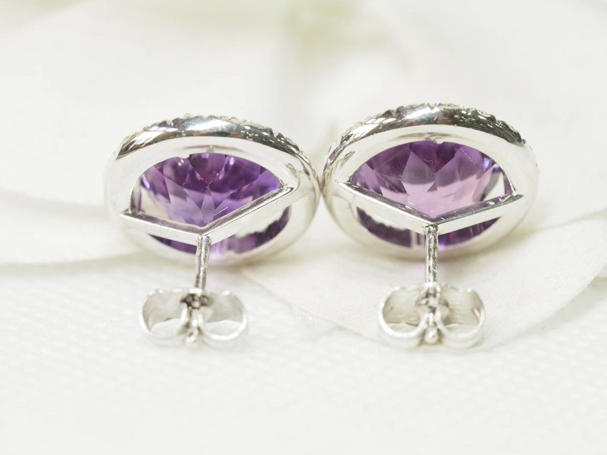 Flea earrings in white gold, round Amethysts and Diamonds