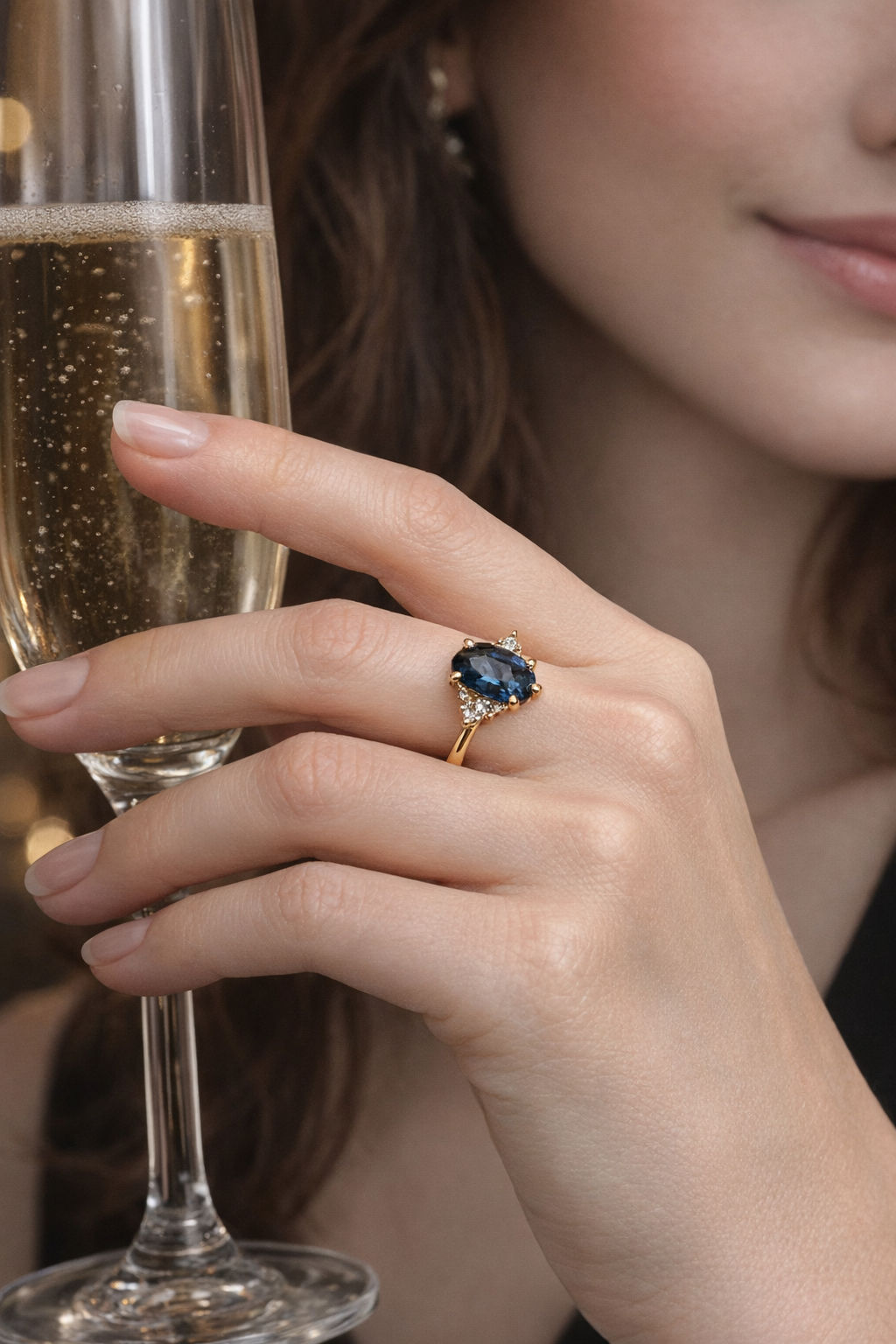 ANILLO DE GOLD AMARILLO CON ZAFIRO AZUL “CEYLAN” Y DIAMONDS