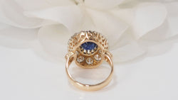 Pompadour ring in yellow gold sapphire and diamonds 