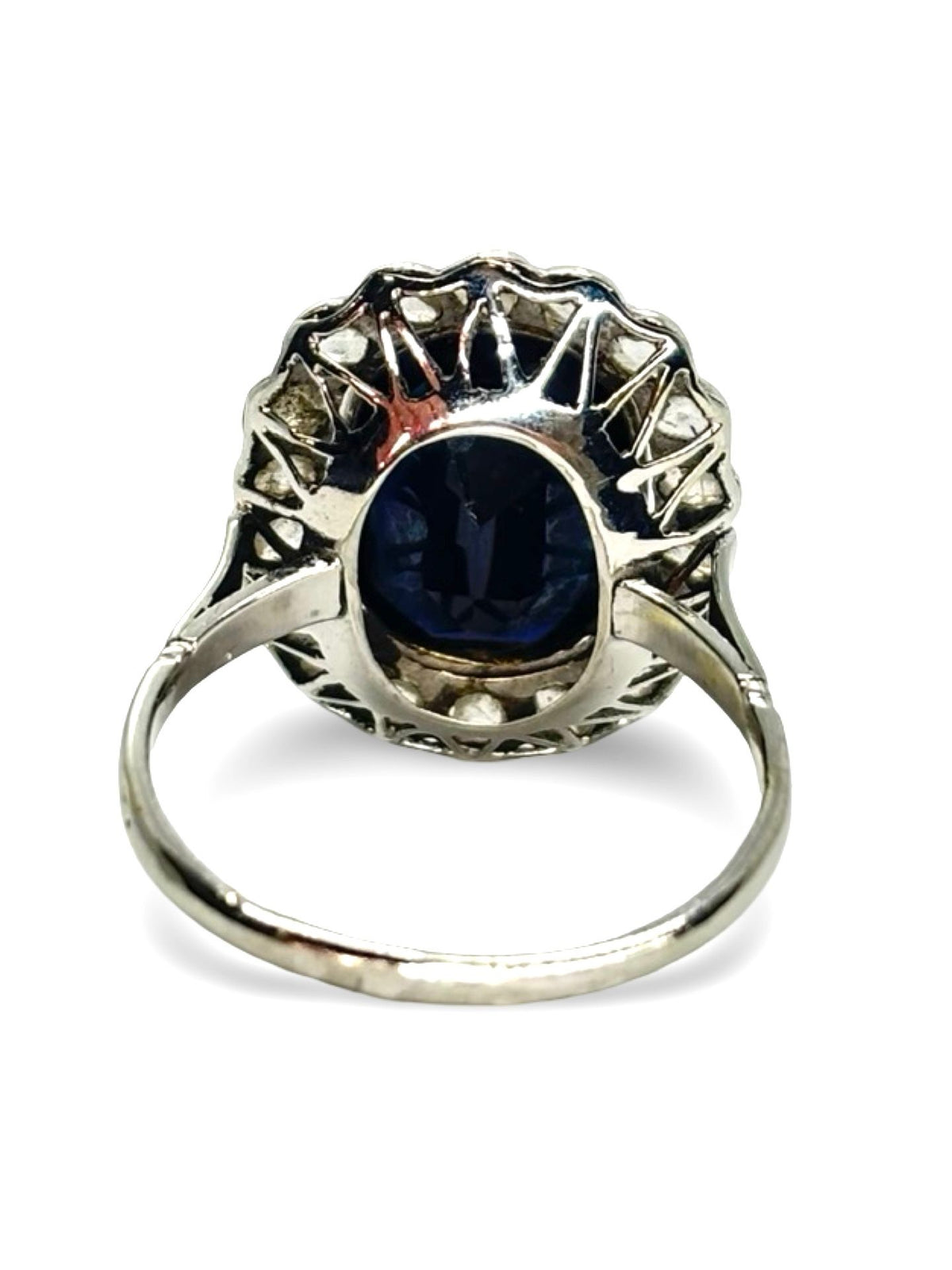 Ring old white gold sapphire 5 ct and diamonds 0.60 ct