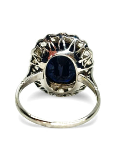 Ring old white gold sapphire 5 ct and diamonds 0.60 ct