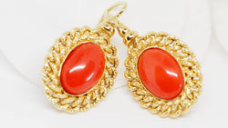 Boucles d'oreilles d'occasion en or jaune et corail