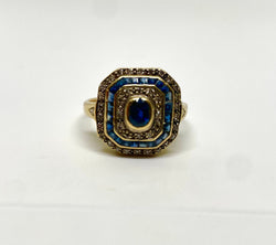 Bague art déco or jaune saphirs et diamants