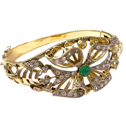 PULSERA ESTILO RETRO ÉPOCA 1945 de ORO 18 kts con DIAMANTES y ESMERALDA