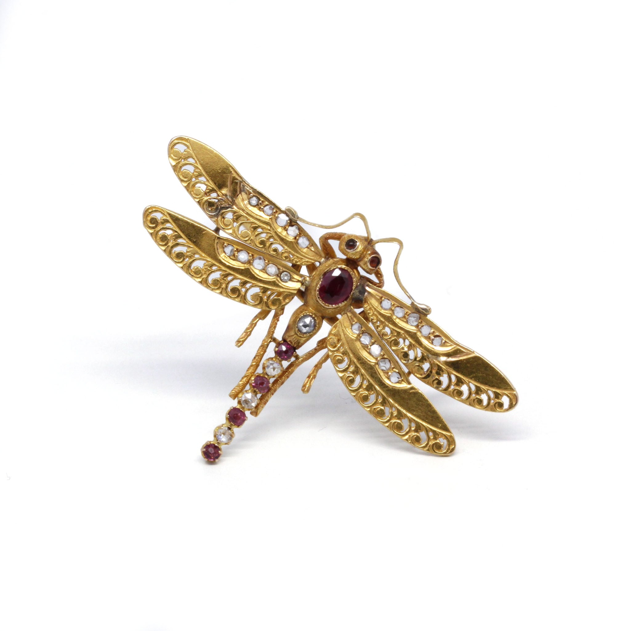 Broche libellule - Or, Rubis Et Diamants