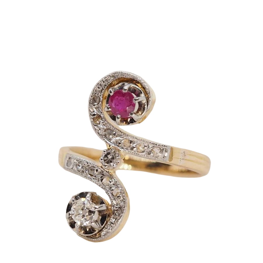 Bague Toi et Moi en or, rubis et diamants
