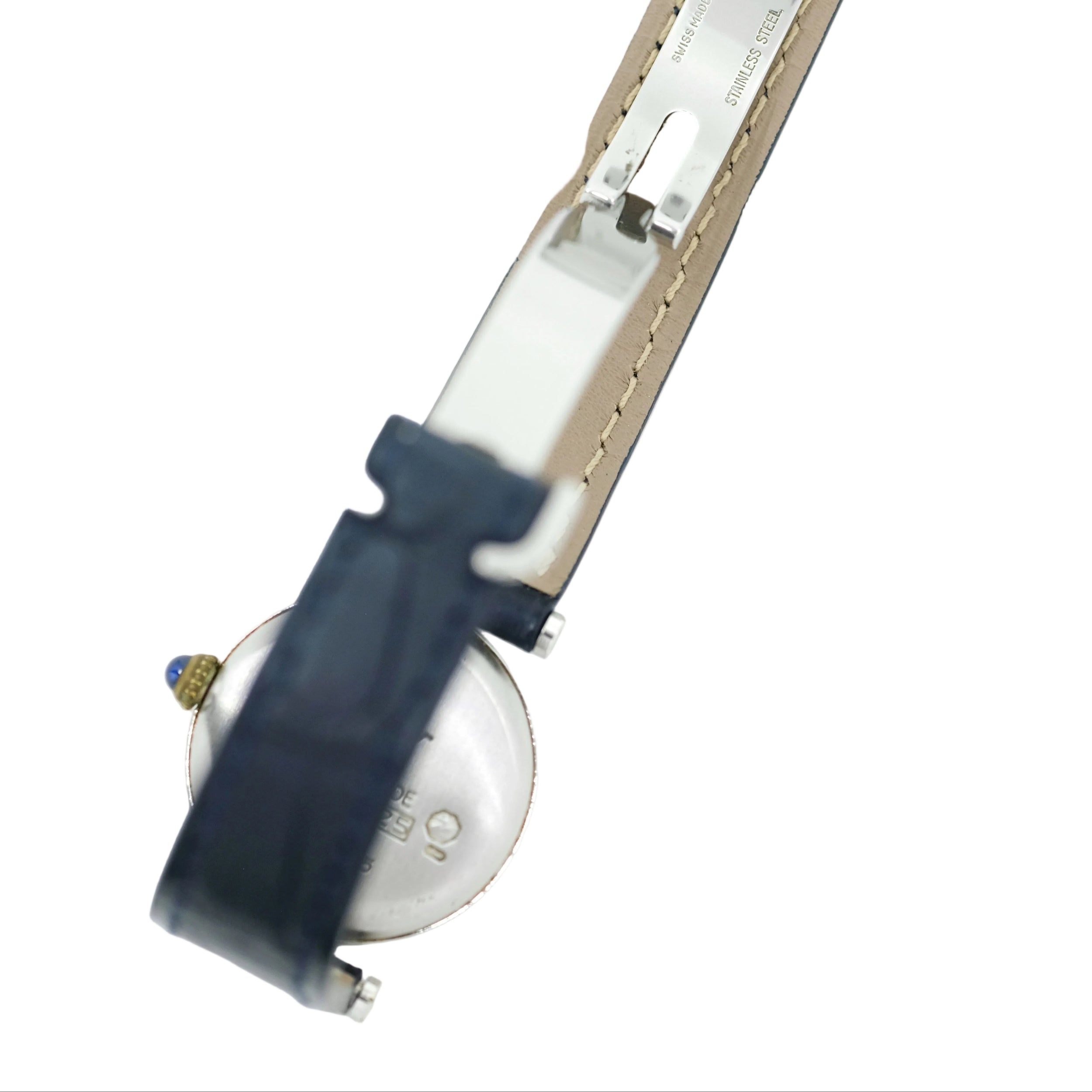 Montre CARTIER "Vendôme Must" en argent, cuir, quartz et saphir