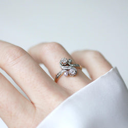 Bague Toi et Moi en or jaune et platine avec diamants