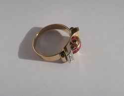 Bague Tank Art Déco diamants rubis or platine