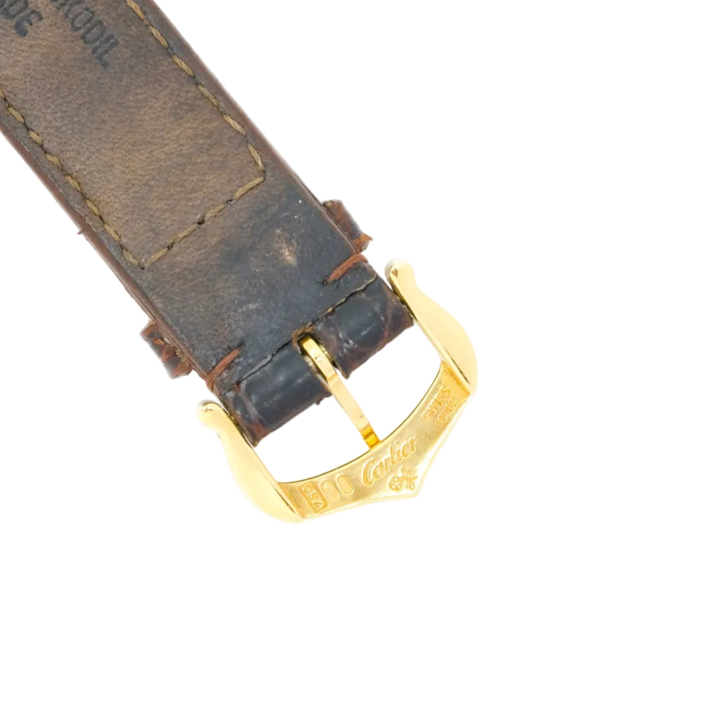 Montre CARTIER "Diabolo" en or jaune, cuir et saphir