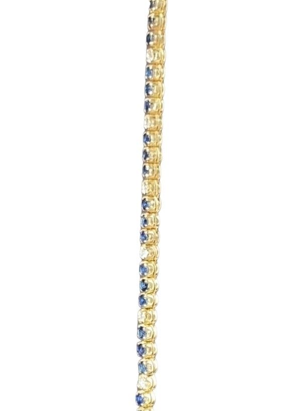 Bracelet Tennis, en or jaune 14k, saphirs et diamants