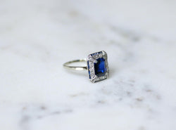 Ring Art Deco Saphir Synthétique Octogonale and diamonds