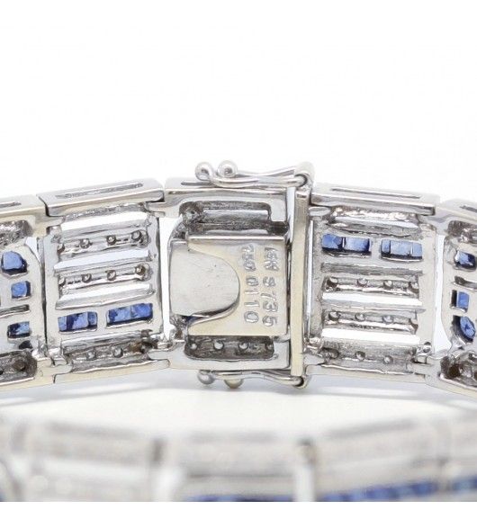 Bracelet Art Deco in white gold, sapphires and diamonds