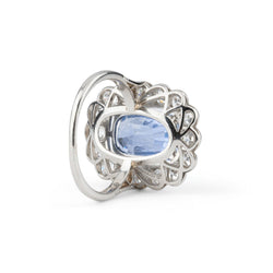 Bague Marguerite en platine, saphir et diamants