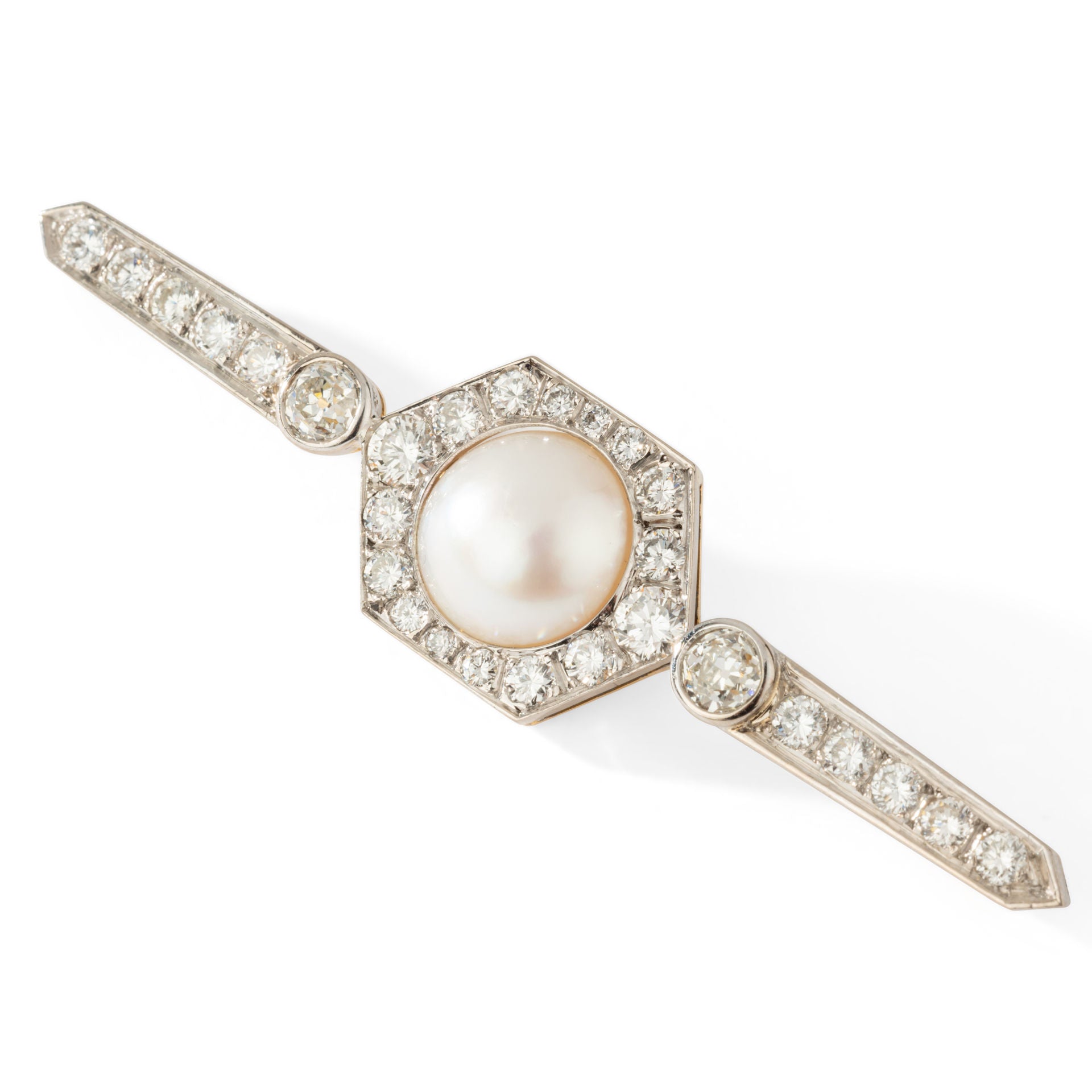 Broche Barrette perle et diamants