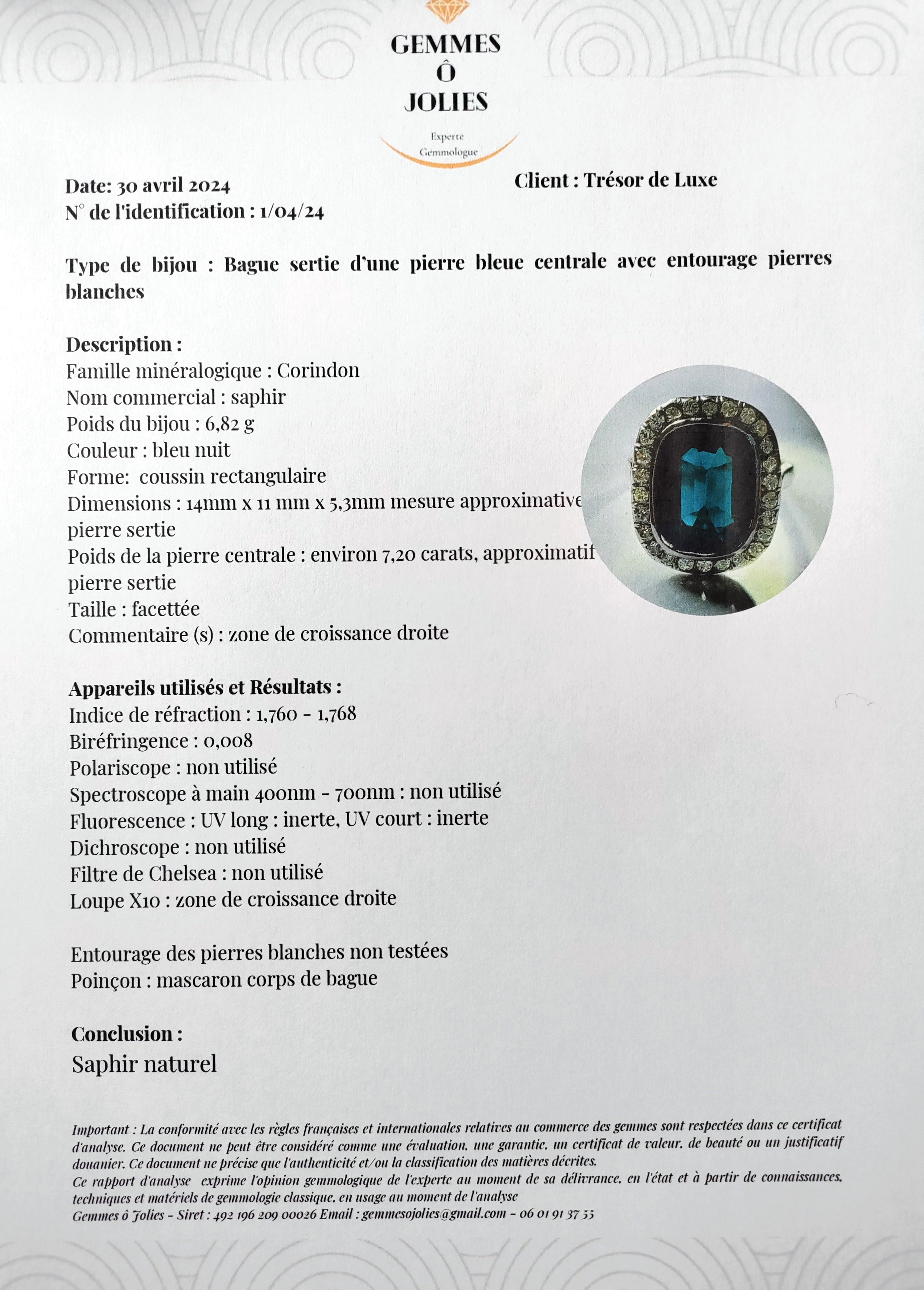 Bague Art Déco Saphir Diamants Platine