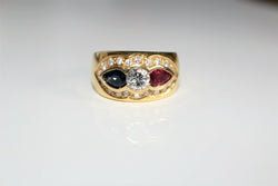 Tricolor Sapphire Diamond Ruby Ring