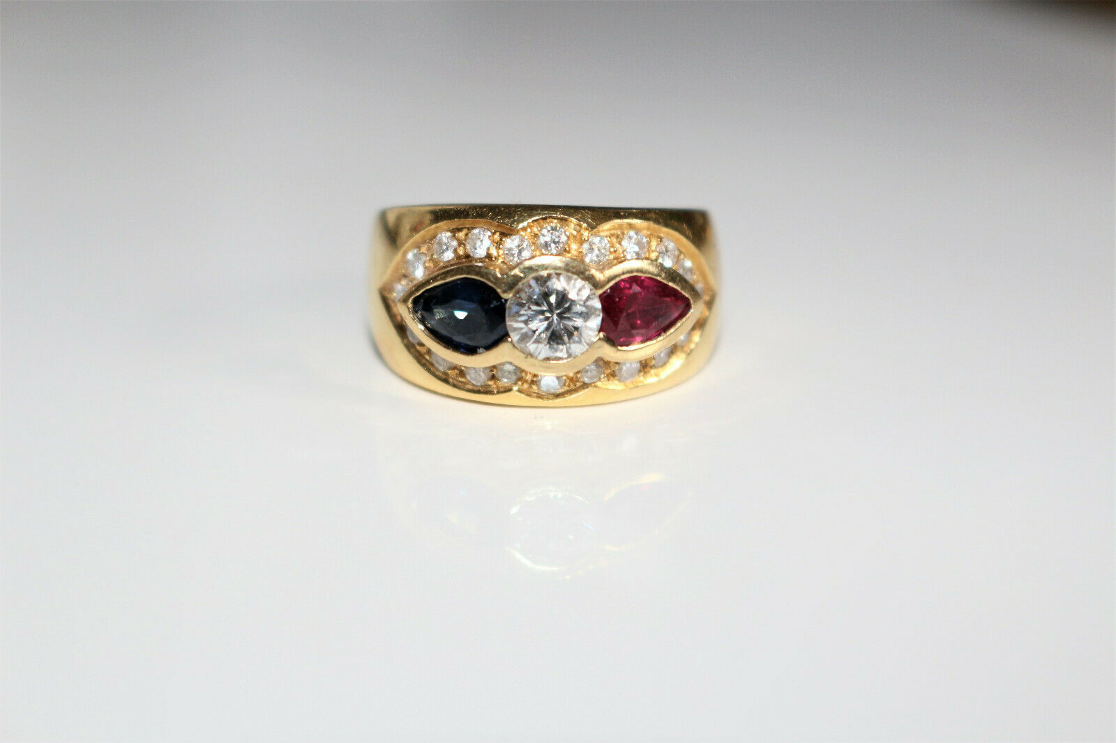 Tricolor Sapphire Diamond Ruby Ring