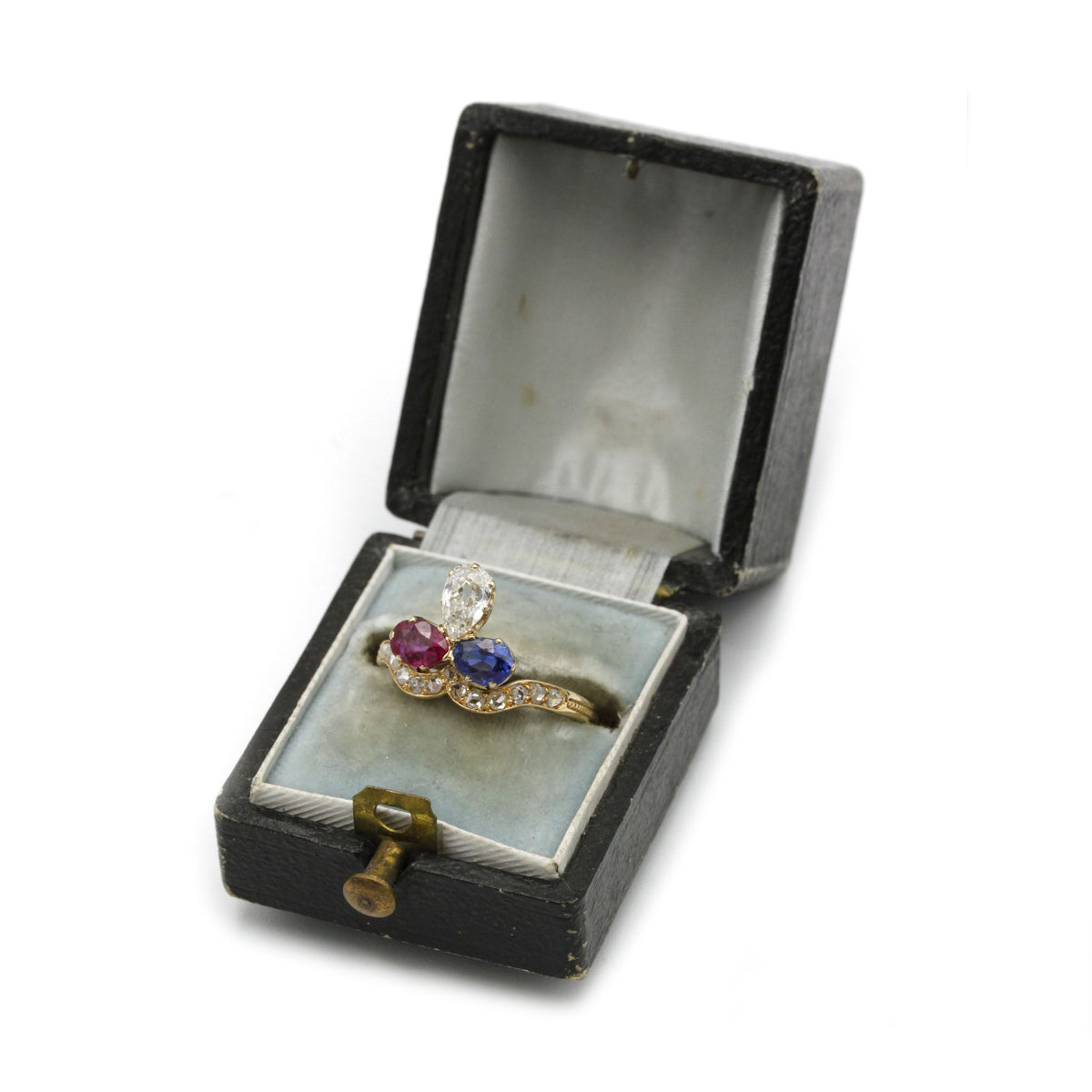 Trilogie XIXème Ring - Yellow gold, diamonds, rubies and sapphire.