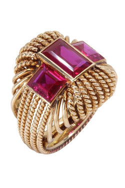 60's ruby ​​cocktail ring in yellow gold