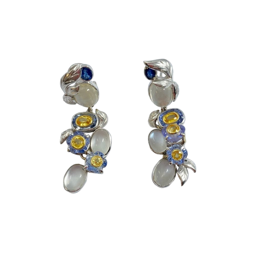 Boucles d'oreilles Clip en or blanc, or jaune et saphir