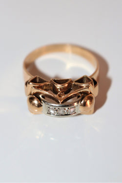 Bague Rétro Or Jaune Et Roses