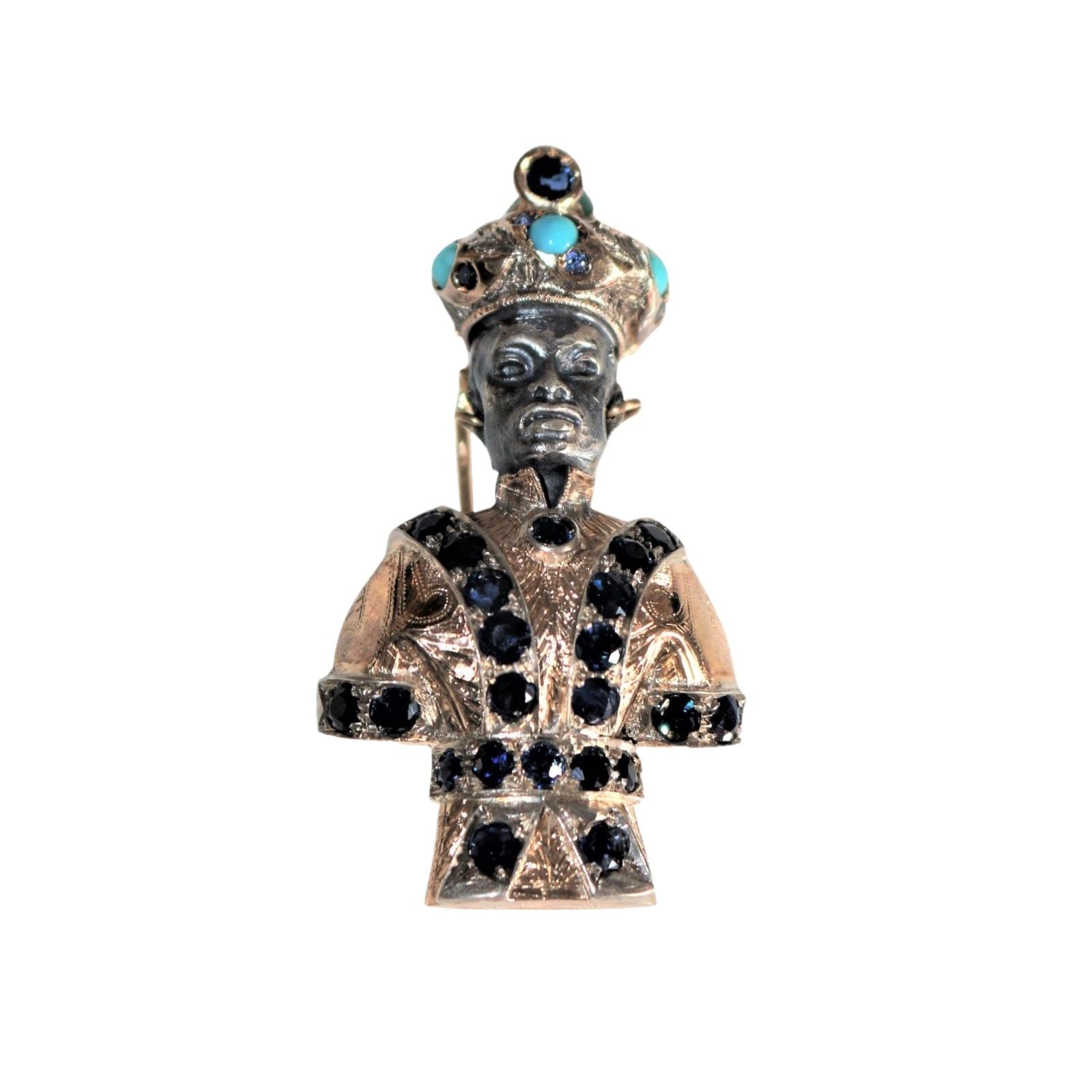 Tête de Maure ou Moretto en or jaune et argent