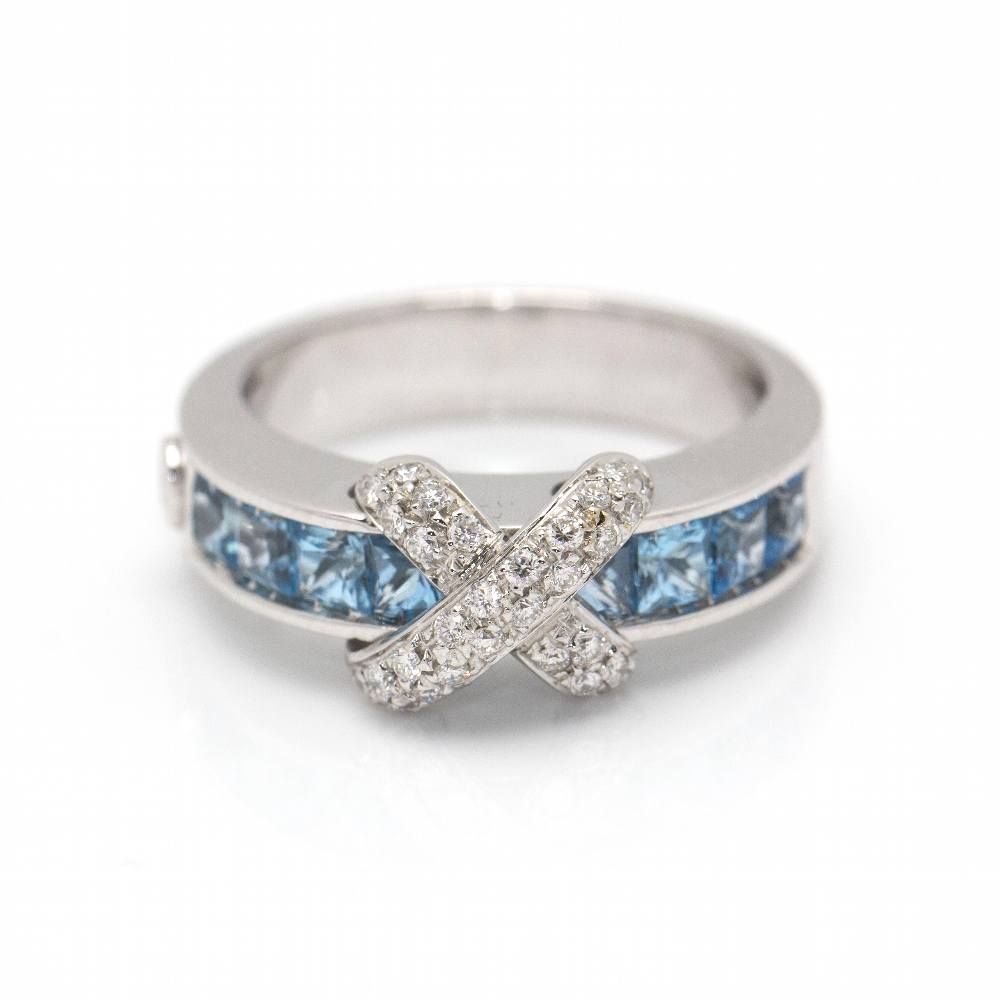 Bague en or blanc, topazes et diamants d'occasion