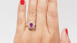 Entourage E Ring in Yellow Gold, Ruby and Diamonds