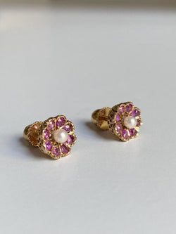 Earrings Fleas in yellow gold, ruby and pearl
