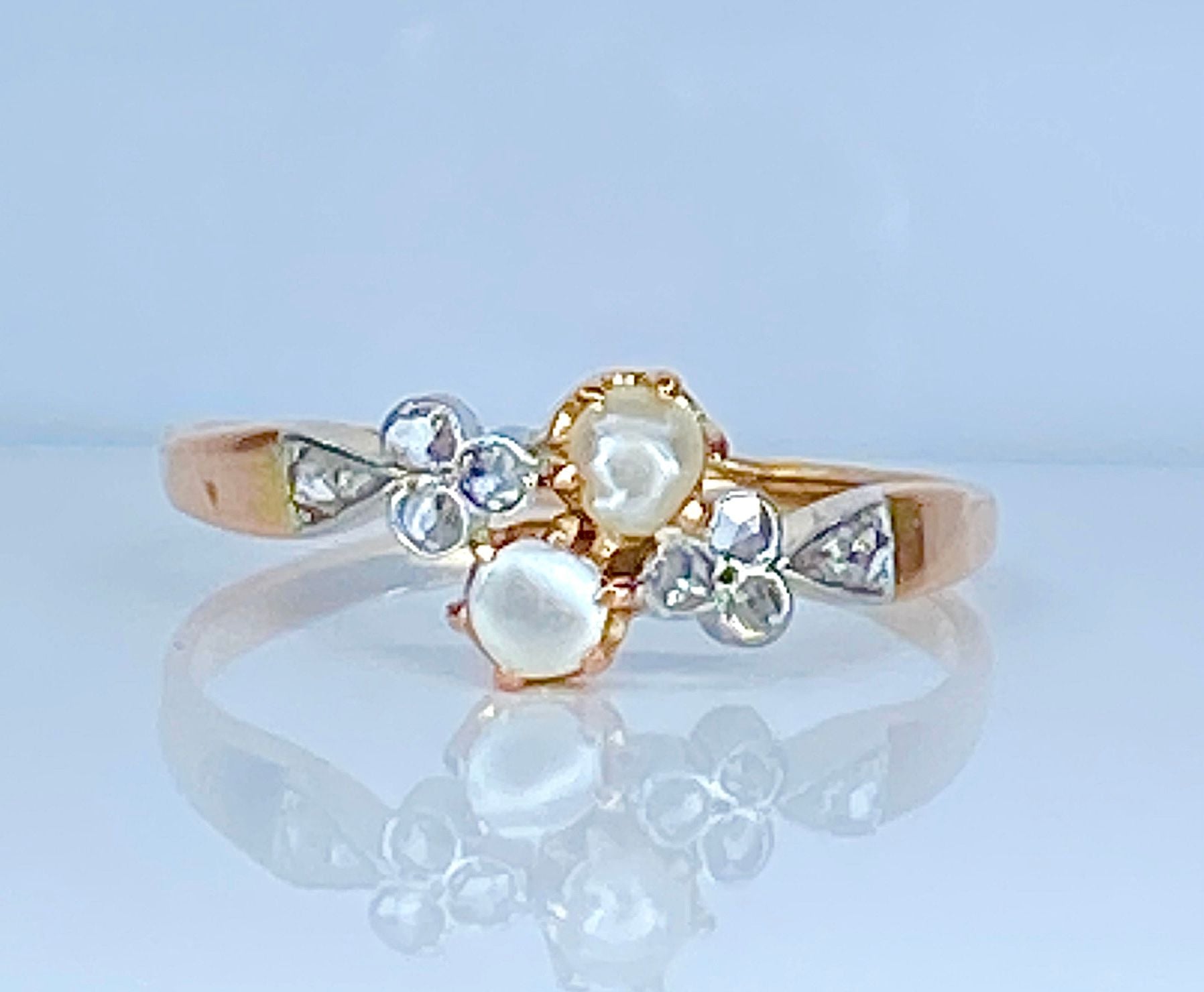 Bague en or rose perles et diamants
