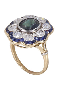 Marguerite saphirs et diamants en or jaune