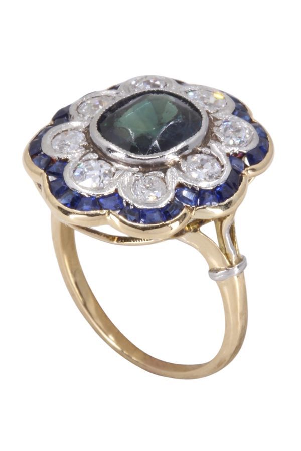 Marguerite saphirs et diamants en or jaune