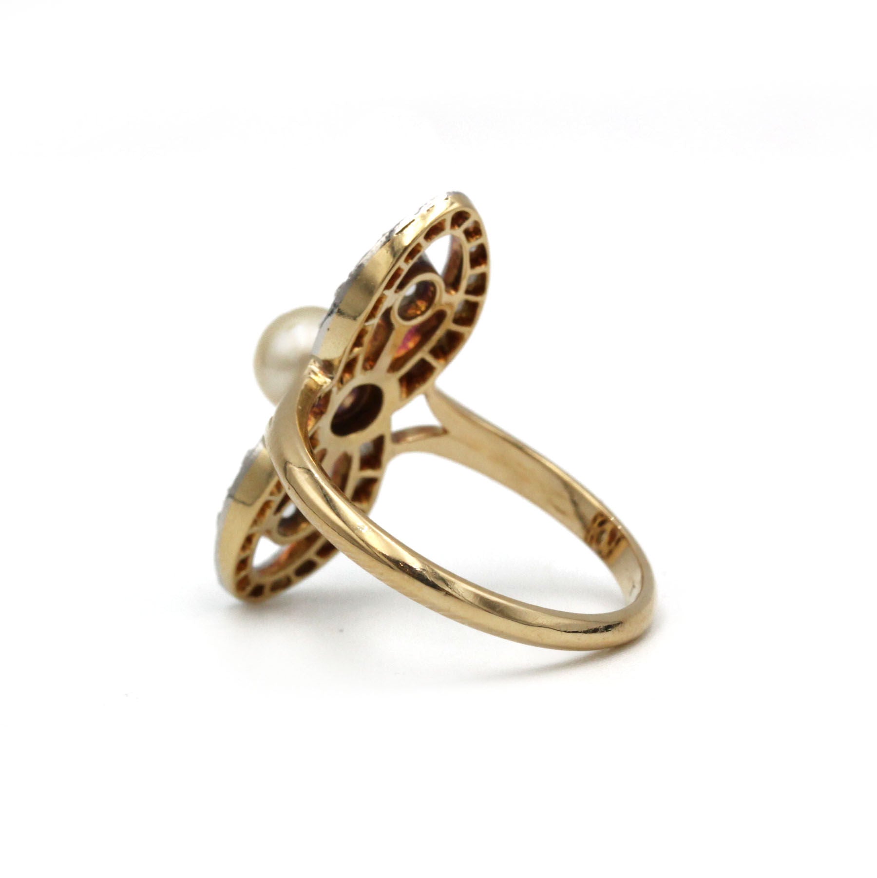 Bague XIXème - Or, perle et diamants