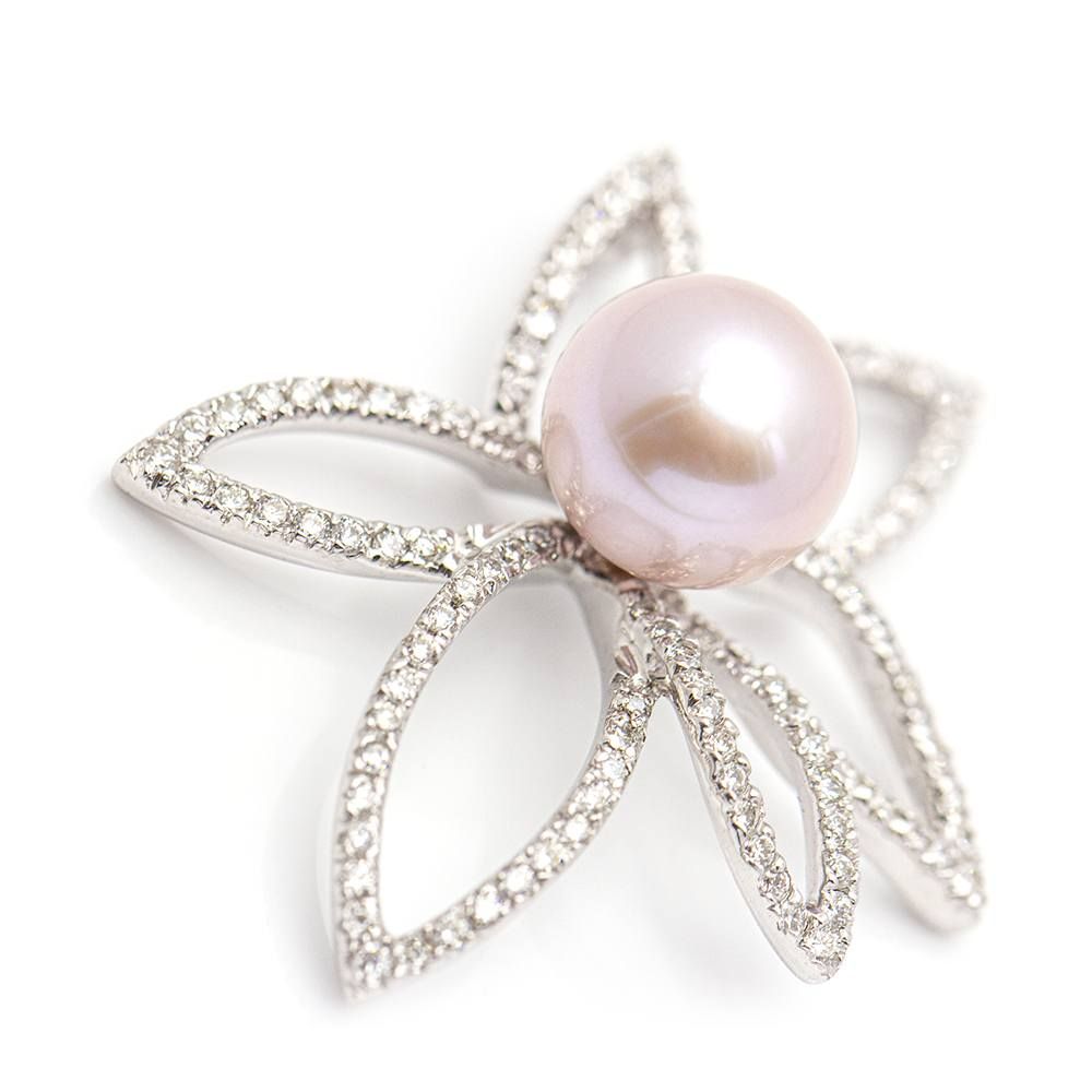 Pendentif fleur et perle en or