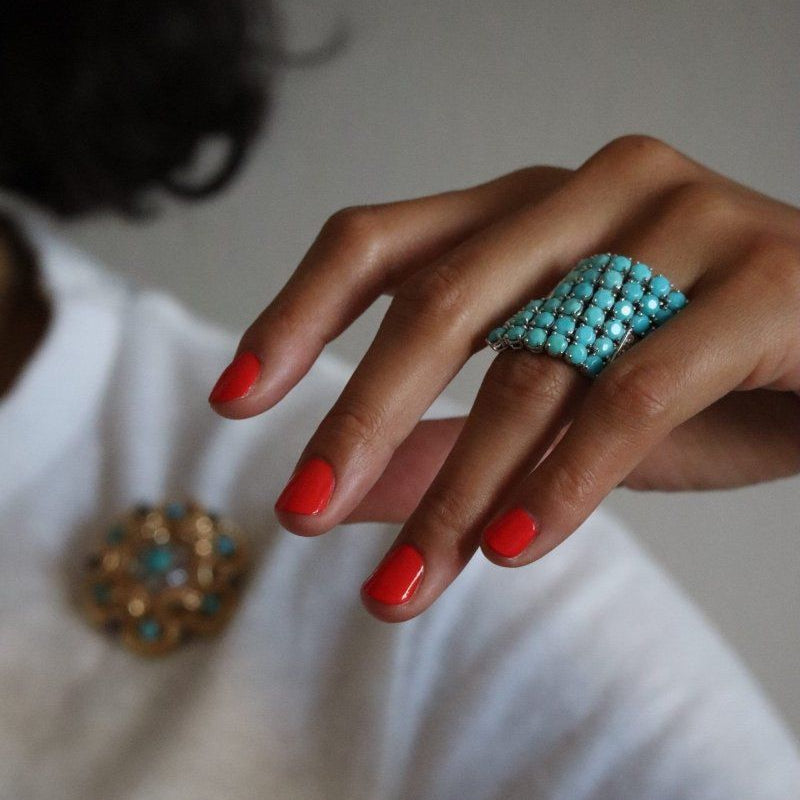 Bague Cocktail en or blanc, turquoise et diamant