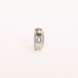 Emerald-cut topaz and diamond band ring in white gold