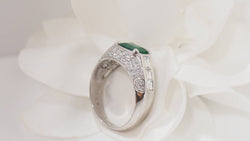Emerald and diamond white gold bangle ring 
