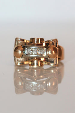 Bague Rétro Or Jaune Et Roses