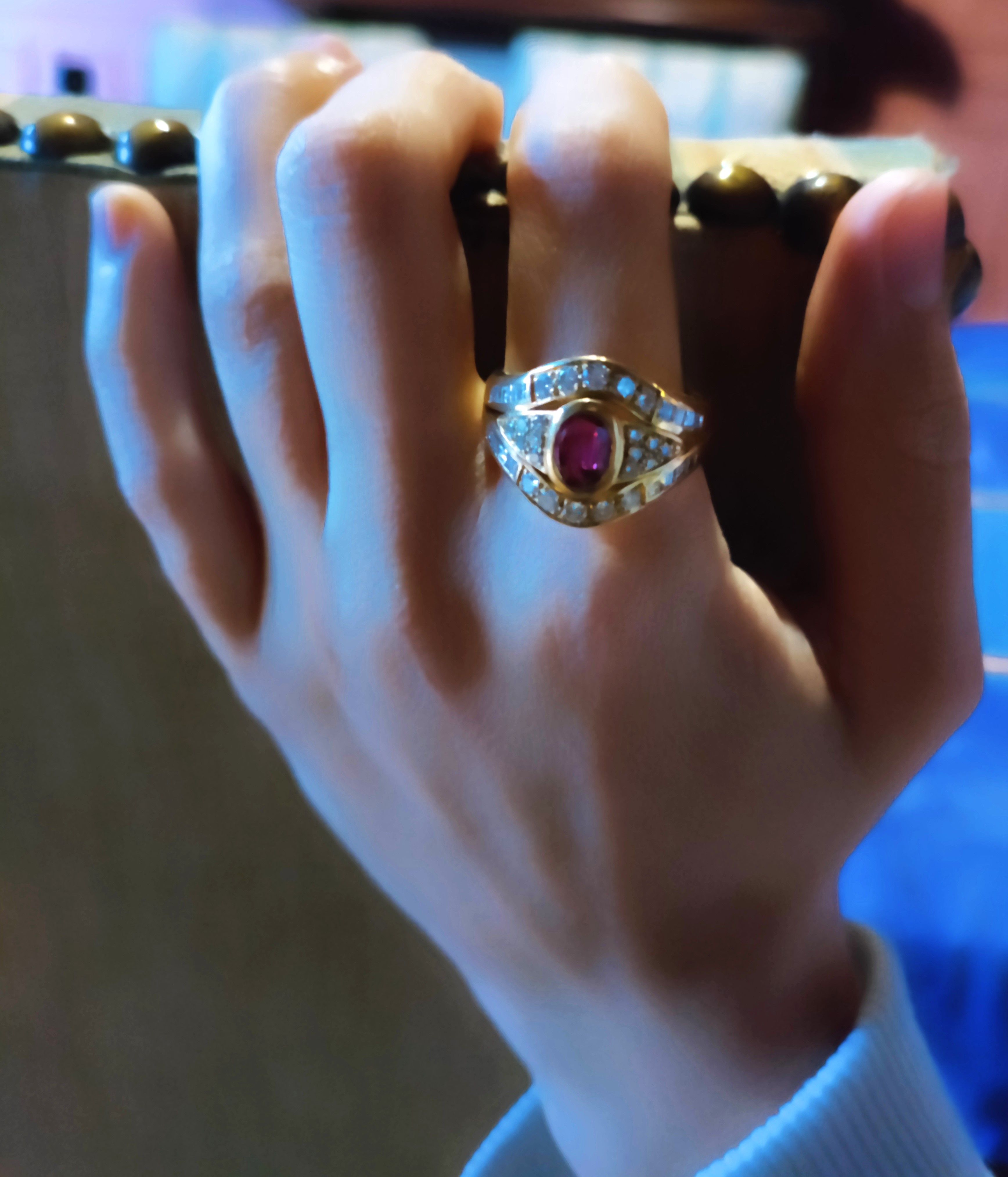 Ring Headband in yellow gold, ruby and diamonds