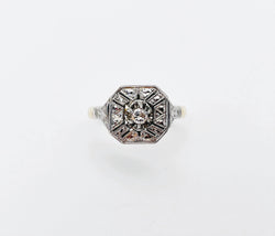 Bague solitaire diamant Art Déco en or jaune et blanc