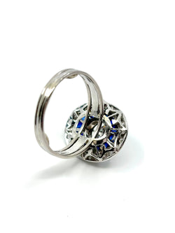 Bague Art Déco diamants et pierres bleues