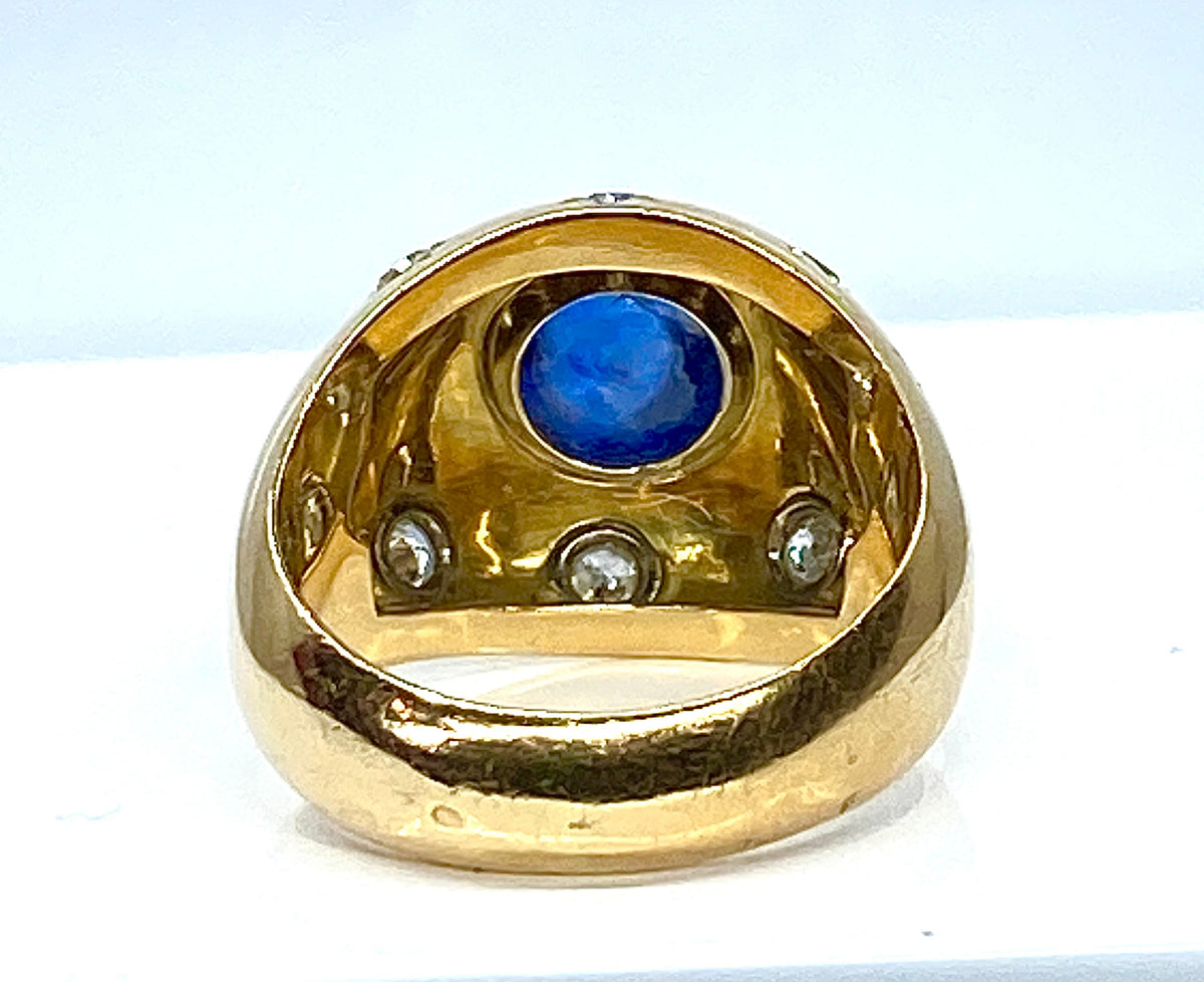 18K Yellow Gold Ring, 5.10 Carat Unheated Ceylon Sapphire and Diamonds