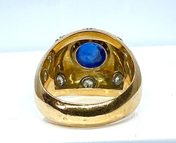 Dome ring in yellow gold, Ceylon sapphire and diamonds