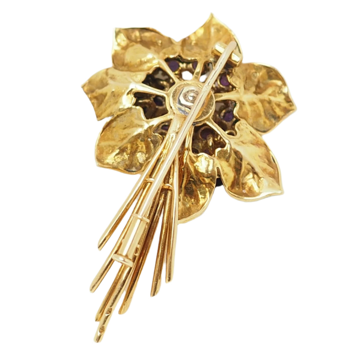 Yellow Gold Brooch with Amethysts and Enamel