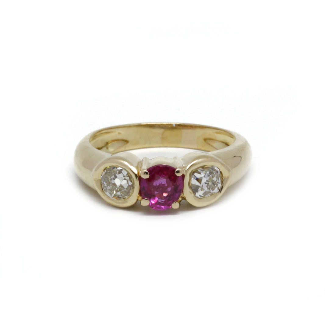 Bague - Or, Saphir rose Et Diamants