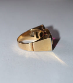 Bague Tank Or Jaune Et Platine, Saphir rose Verneuil Et Diamants