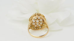 Rocking Ring In Yellow Gold, Pearls And Amazonite